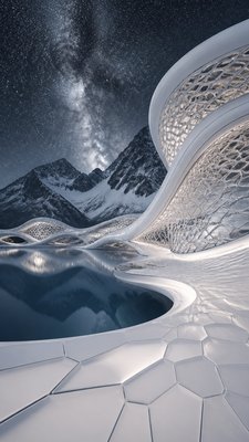 a tranquil mountain lake beneath a starry night sky, no people, no text