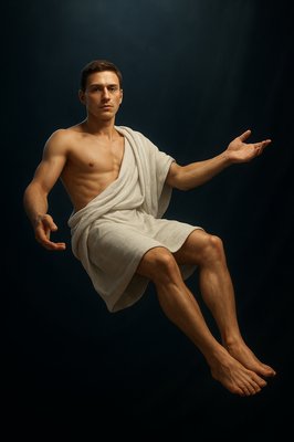 a man in a towel is doing a trick