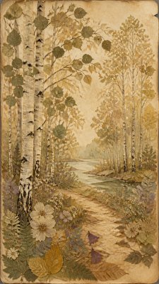 a serene birch forest in soft morning light, no people, no text
