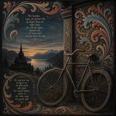 bicyle resting against a wall — Norwegian Art Style