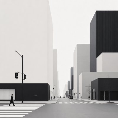 urban street with city activity — Modern Minimalist Furniture Art