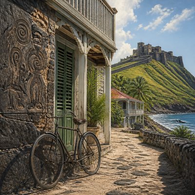 bicyle resting against a wall — Saint Kitts Art Style