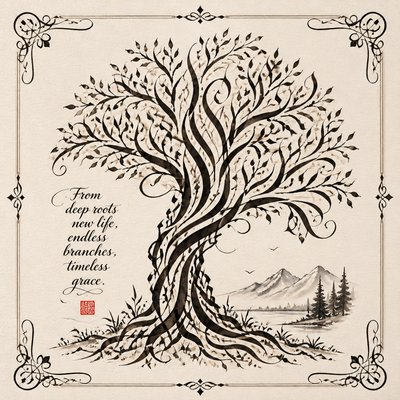 a tree in nature — Calligraphy Art Style