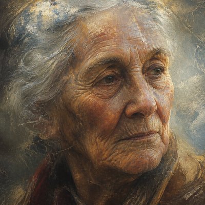 close-up portrait of an elderly person with expressive weathered features