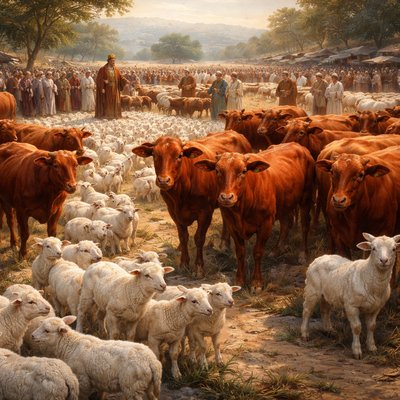 And unto the people that was found there Josias gave thirty thousand lambs and kids, and three thousand calves: these things were given of the king's allowance, according as he promised, to the people, to the priests, and to the Levites. 1 Esdras 1:7 All animals must be without spot or blemish. All cal es must be completely red heifers.
