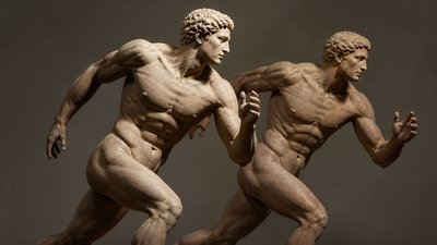 two ancient greek ignudi athletes running