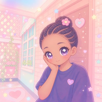 a young girl with braids and a blue shirt