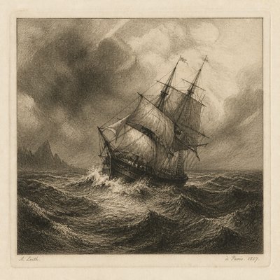 sailing ship on a stormy sea