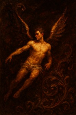 a painting of a man with angel wings