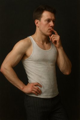 a man in a tank top is posing for a picture
