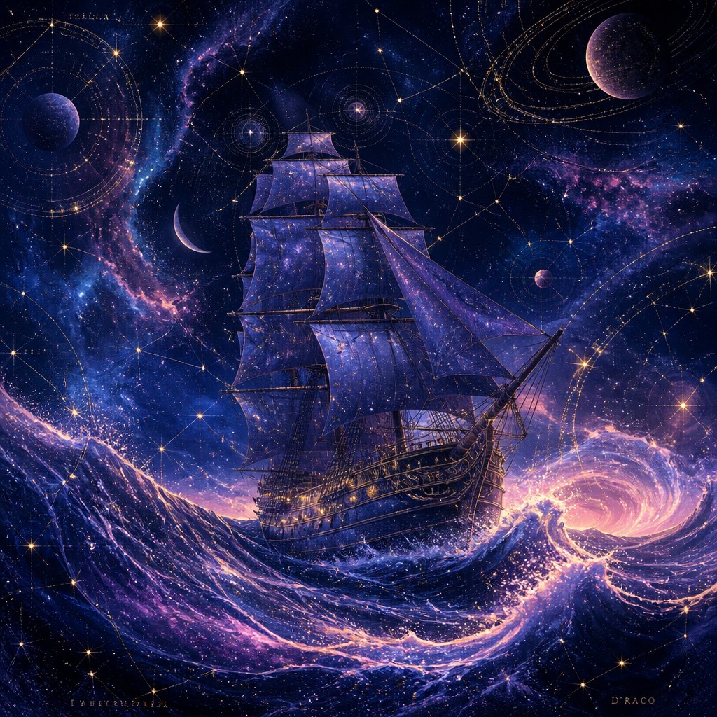 sailing ship on a stormy sea — Spacecore Aesthetic