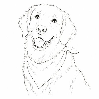 portrait of a golden retriever wearing a blue bandana, warm plain backdrop, no text