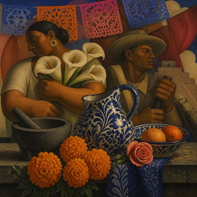 still life with everyday objects — Mexican Art Style