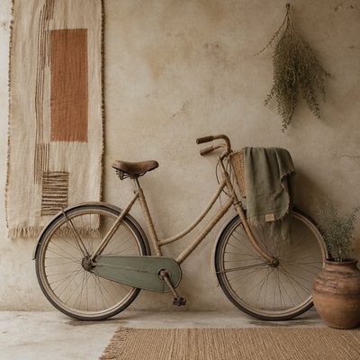 bicyle resting against a wall — Sustainable Fashion Design