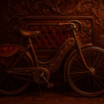 bicyle resting against a wall