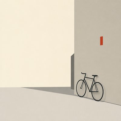 bicyle resting against a wall — Minimalist Abstract Art Style