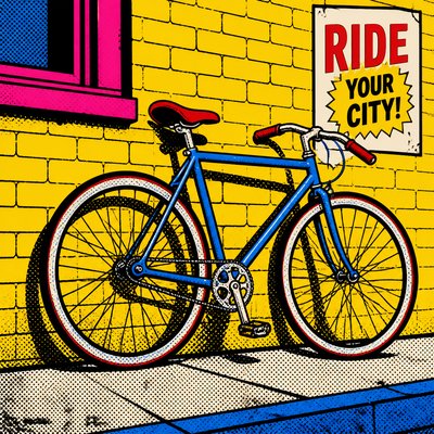 bicyle resting against a wall — Pop Art Style