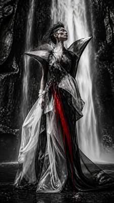 towering waterfall cascading down a cliff