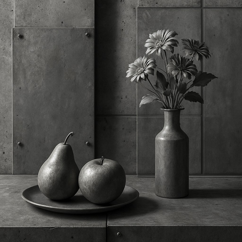 still life arrangement of fruits and flowers