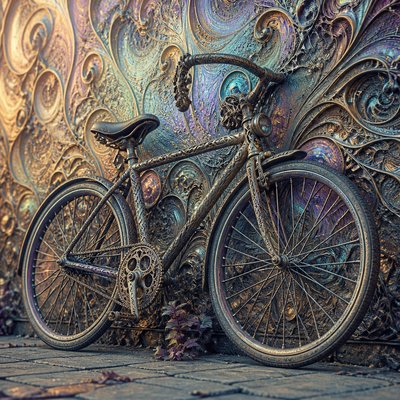 bicyle resting against a wall — AI Art Style
