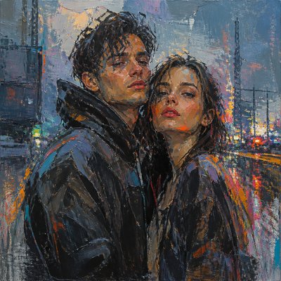 portrait of two people together — Urban Impressionism Art Style