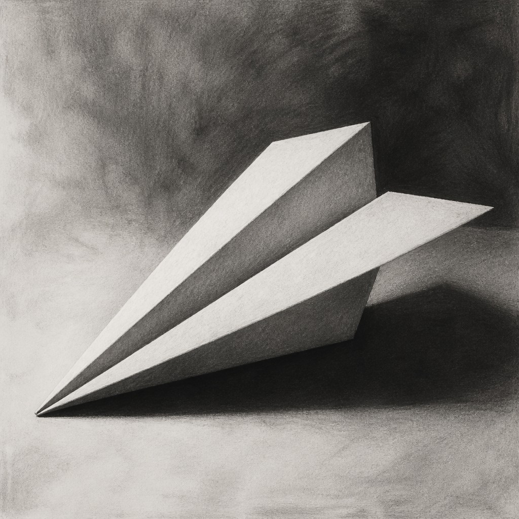 a paper plane, clean minimal composition on a plain background, no text