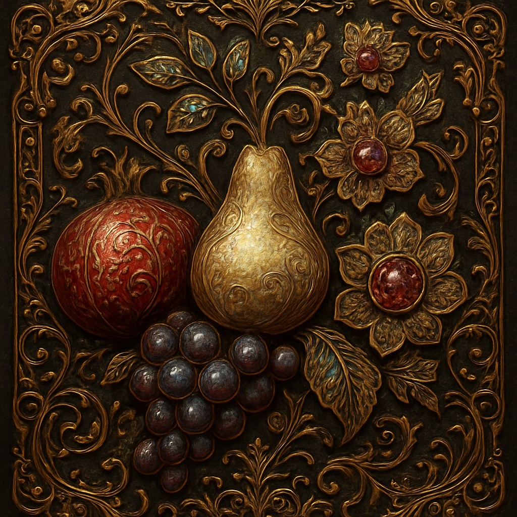 still life arrangement of fruits and flowers