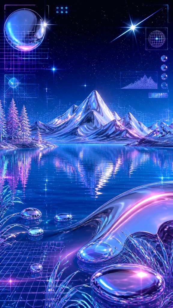a tranquil mountain lake beneath a starry night sky, no people, no text