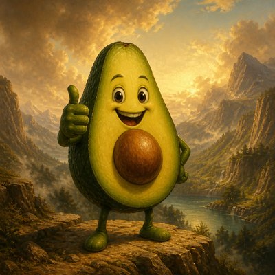 a happy avocado character giving a thumbs up, bold readable design on a plain background, no text