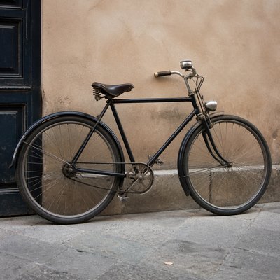 bicyle resting against a wall — Photorealistic Still Life Art Style