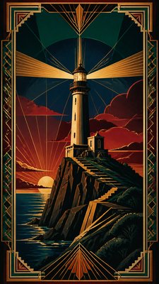 a lone lighthouse on a cliff at dusk under a dramatic sky, no text or lettering