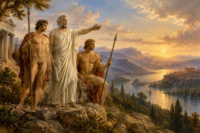 ancient greek Polyclitus with two athletes holding spears