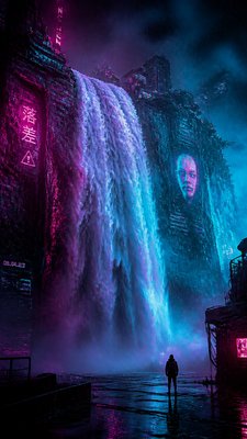 towering waterfall cascading down a cliff