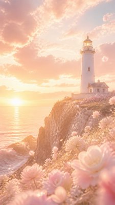 a lone lighthouse on a cliff at dusk under a dramatic sky, no text or lettering