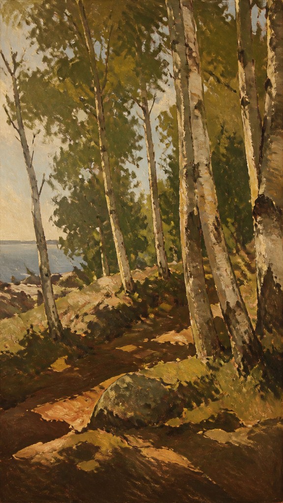 a serene birch forest in soft morning light, no people, no text