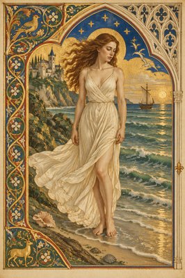 a painting of a woman in a flowing dress