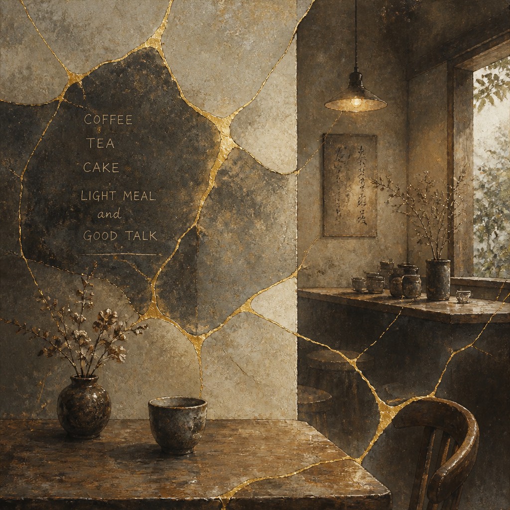 cozy cafe interior with warm lighting