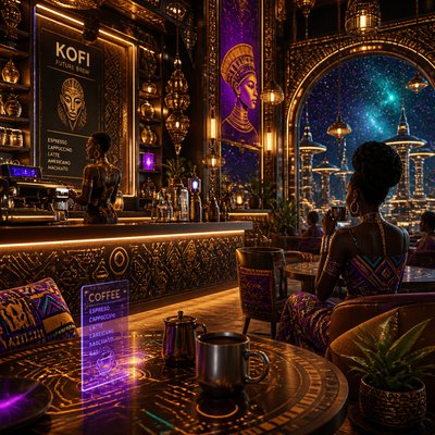 cozy cafe interior with warm lighting