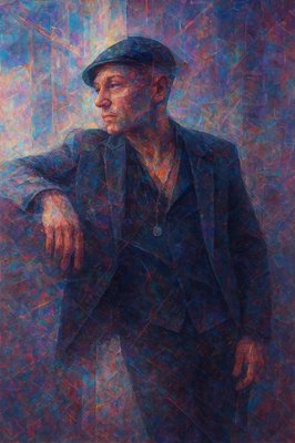 a painting of a man in a suit and hat