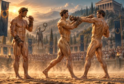 a group of men standing on top of a dirt field