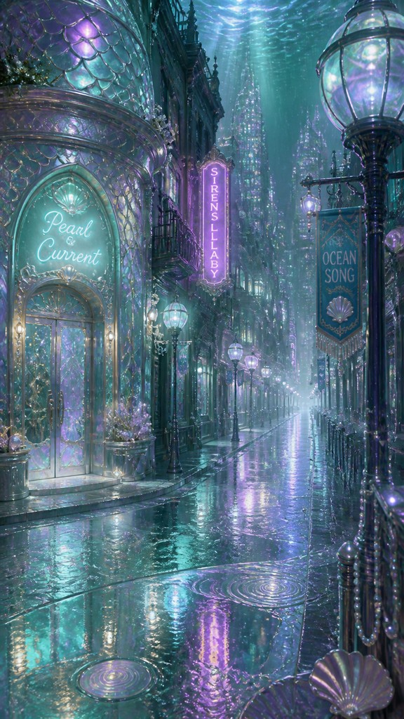 a quiet rainy city street at night reflecting neon signs, no people