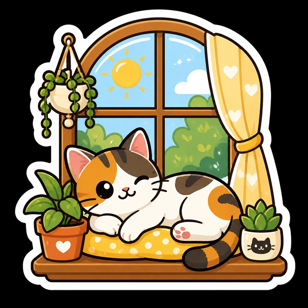 a cat lounging in a sunlit window