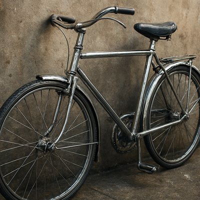 bicyle resting against a wall
