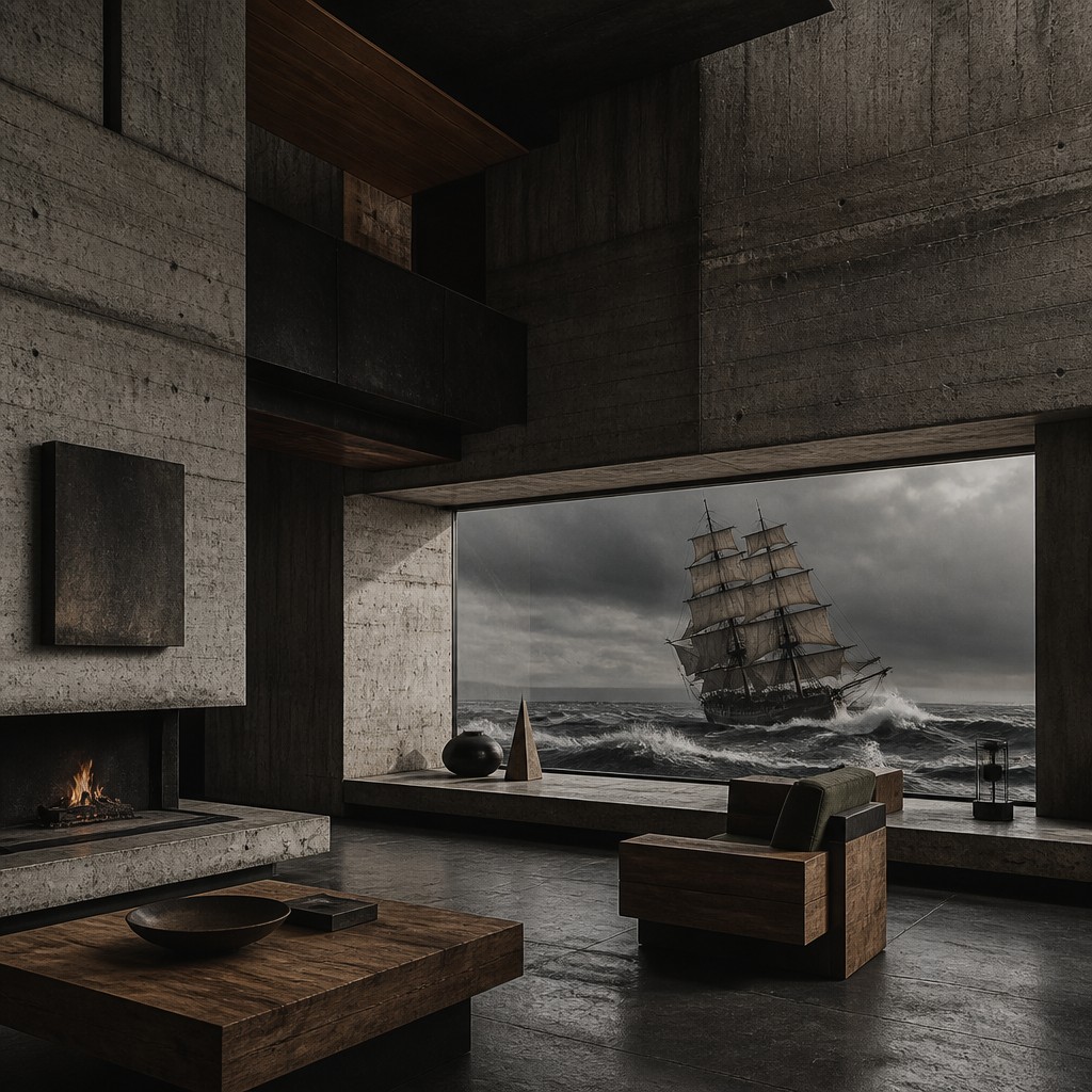 sailing ship on a stormy sea — Brutalist Interior Design