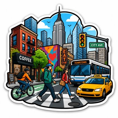 urban street with city activity