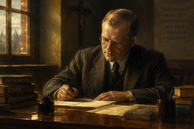 image of Dietrich Bonhoeffer writing at his desk
