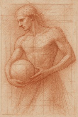 a drawing of a woman holding a ball
