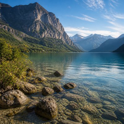 serene landscape with mountains and water