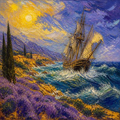 sailing ship on a stormy sea