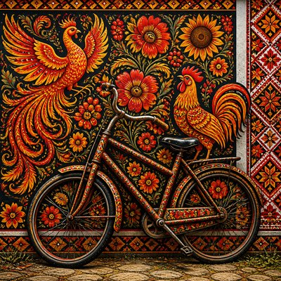bicyle resting against a wall — Ukrainian Art Style